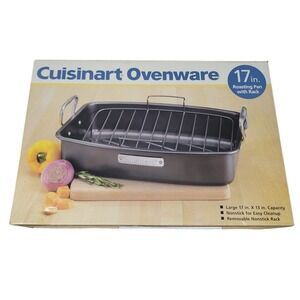 Cuisinart 17in Roasting Pan with Removable Nonstick Rack Black Steel New In Box